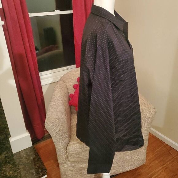 Van Heusen Black Dots Flex Slim Fit Stretch Button Front Dress Shirt Mens Size X - Picture 7 of 11